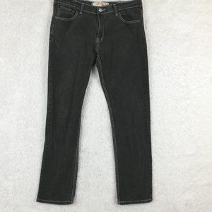 Division E Mens Jeans Straight Leg Denim Black Wash Raw White Stitch Mid Rise 36